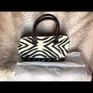 Zebra and black patent leather satchel